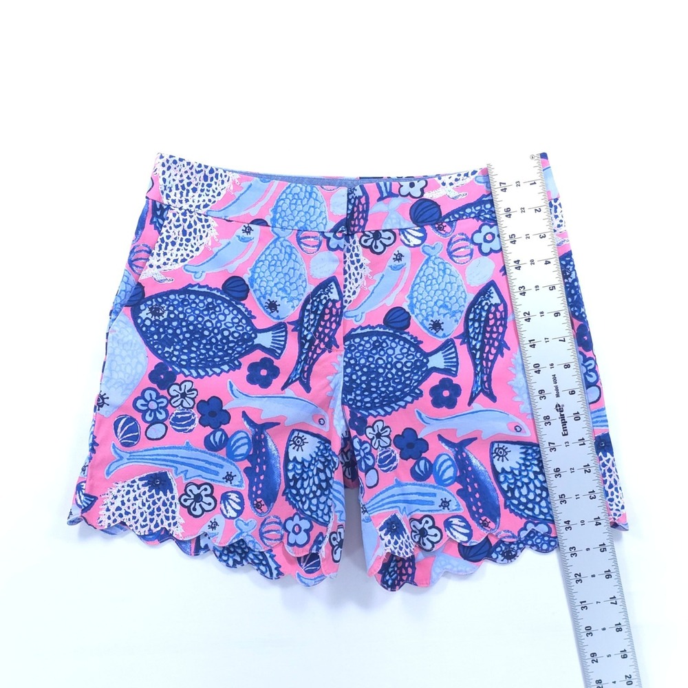 Talbots Womens Shorts Size 2 Pink Blue‎ Fish Print Scalloped Hem Chino - Picture 5 of 9